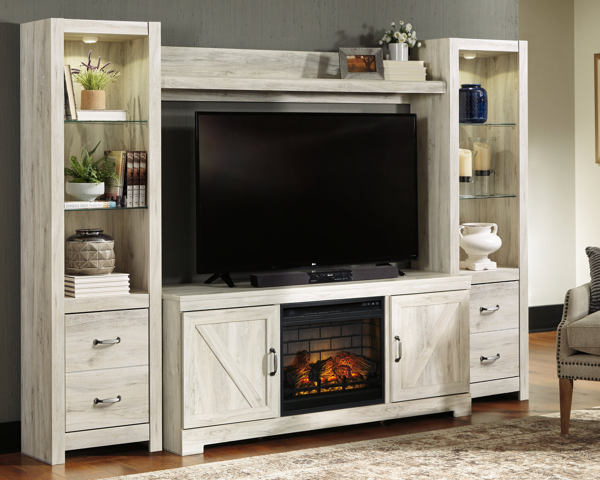 Nashville Furniture Outlets - Ashley Furniture - Bellaby 4-Piece Entertainment Center with Electric Fireplace - 4-Piece Entertainment Center with Electric Fireplace / Whitewash - W331W8