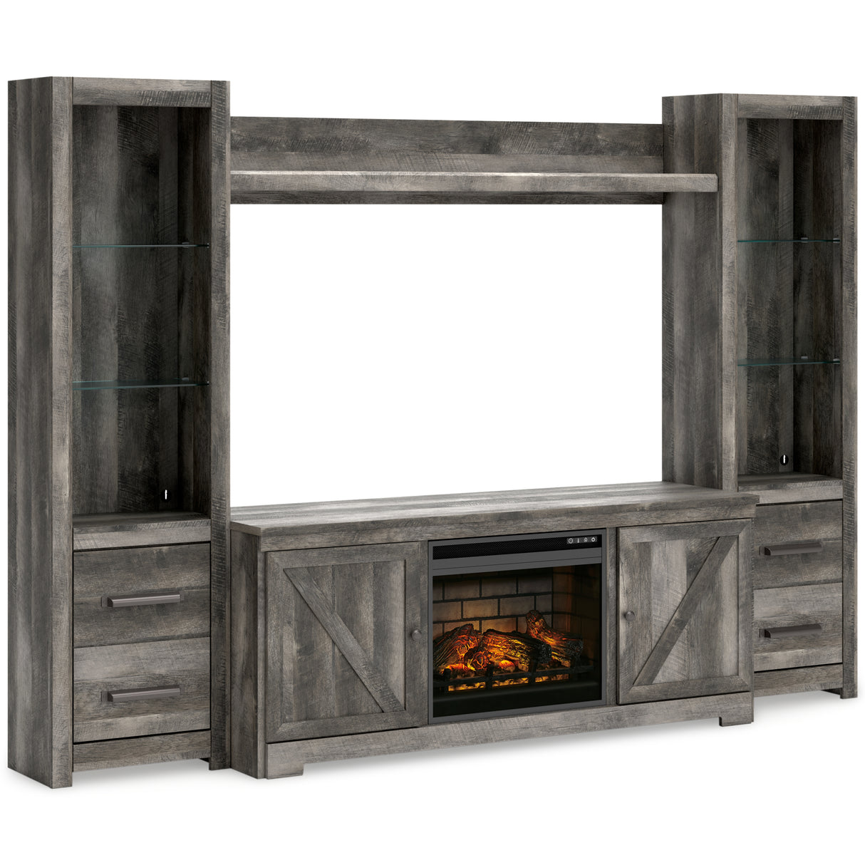 Nashville Furniture Outlets - Ashley Furniture - Wynnlow 4-Piece Entertainment Center with Electric Fireplace - 4-Piece Entertainment Center with Electric Fireplace / Gray - W440W8