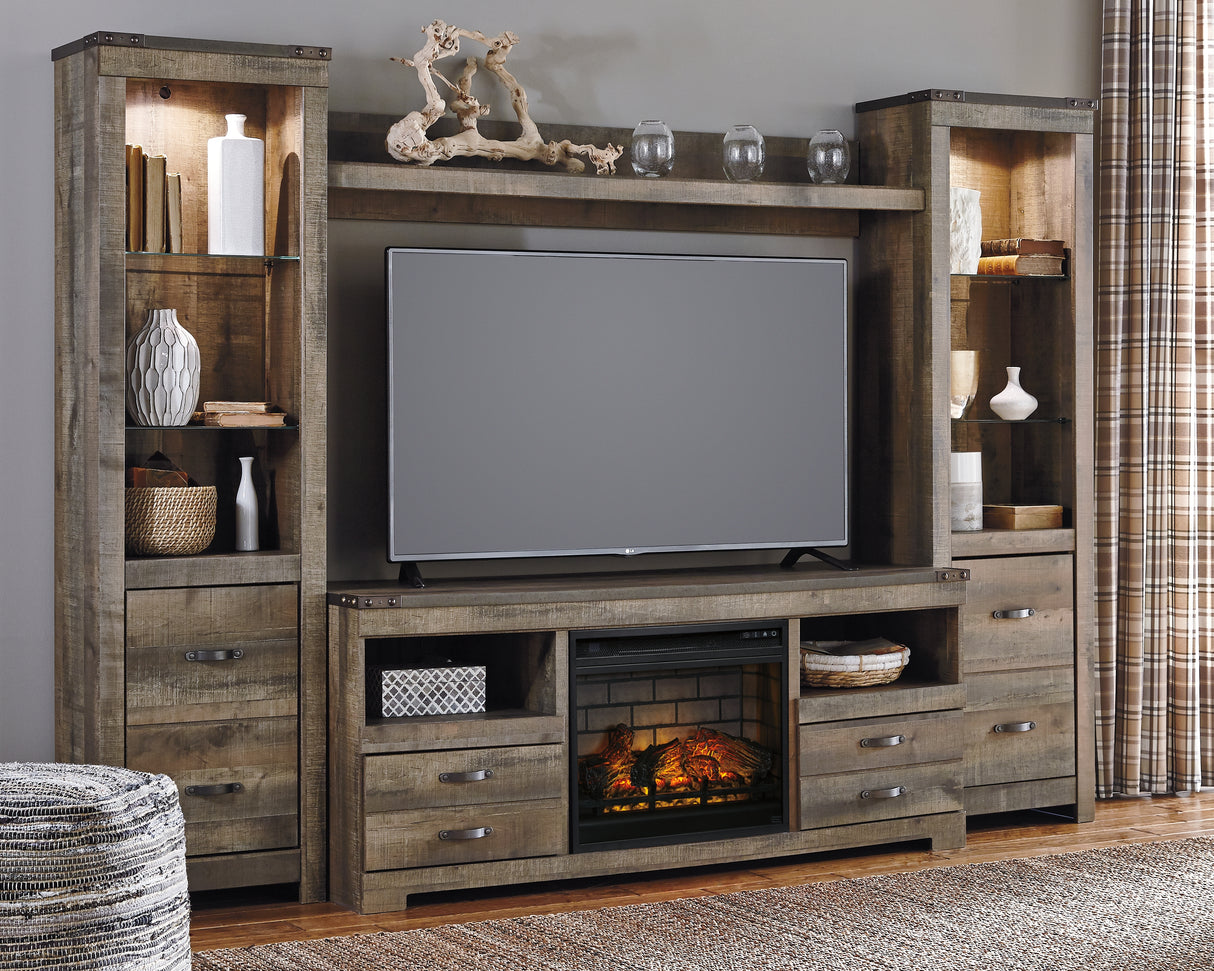 Nashville Furniture Outlets - Ashley Furniture - Trinell 4-Piece Entertainment Center with Electric Fireplace - 4-Piece Entertainment Center with Electric Fireplace / Brown - W446W8