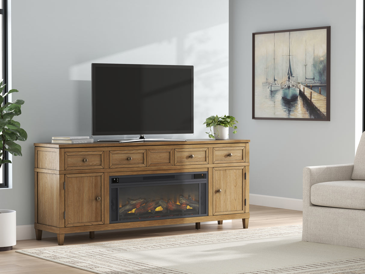 Nashville Furniture Outlets - Ashley Furniture - Sharlance 81" TV Stand with Electric Fireplace - 81" TV Stand with Electric Fireplace / Light Brown - W655W1