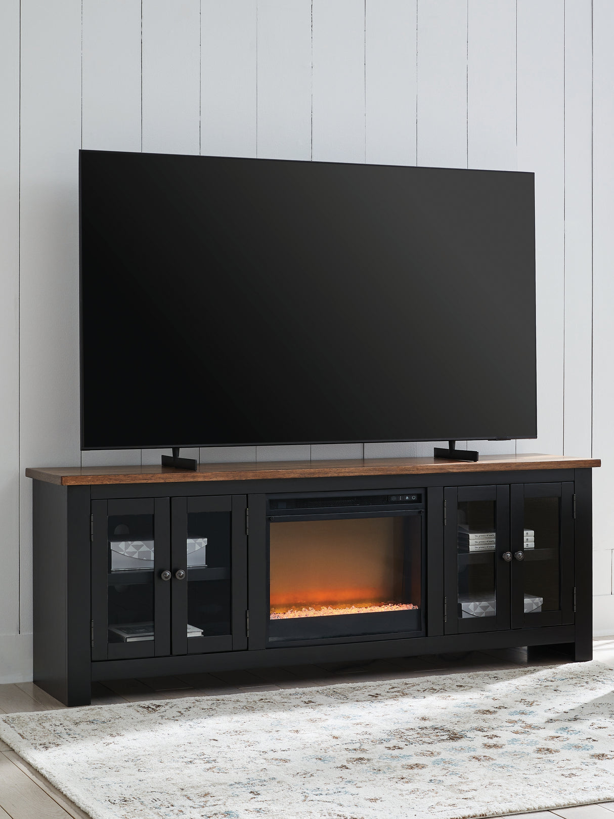 Nashville Furniture Outlets - Ashley Furniture - Wildenauer 76" TV Stand with Electric Fireplace - 76" TV Stand with Electric Fireplace / Brown/Black - W664W2
