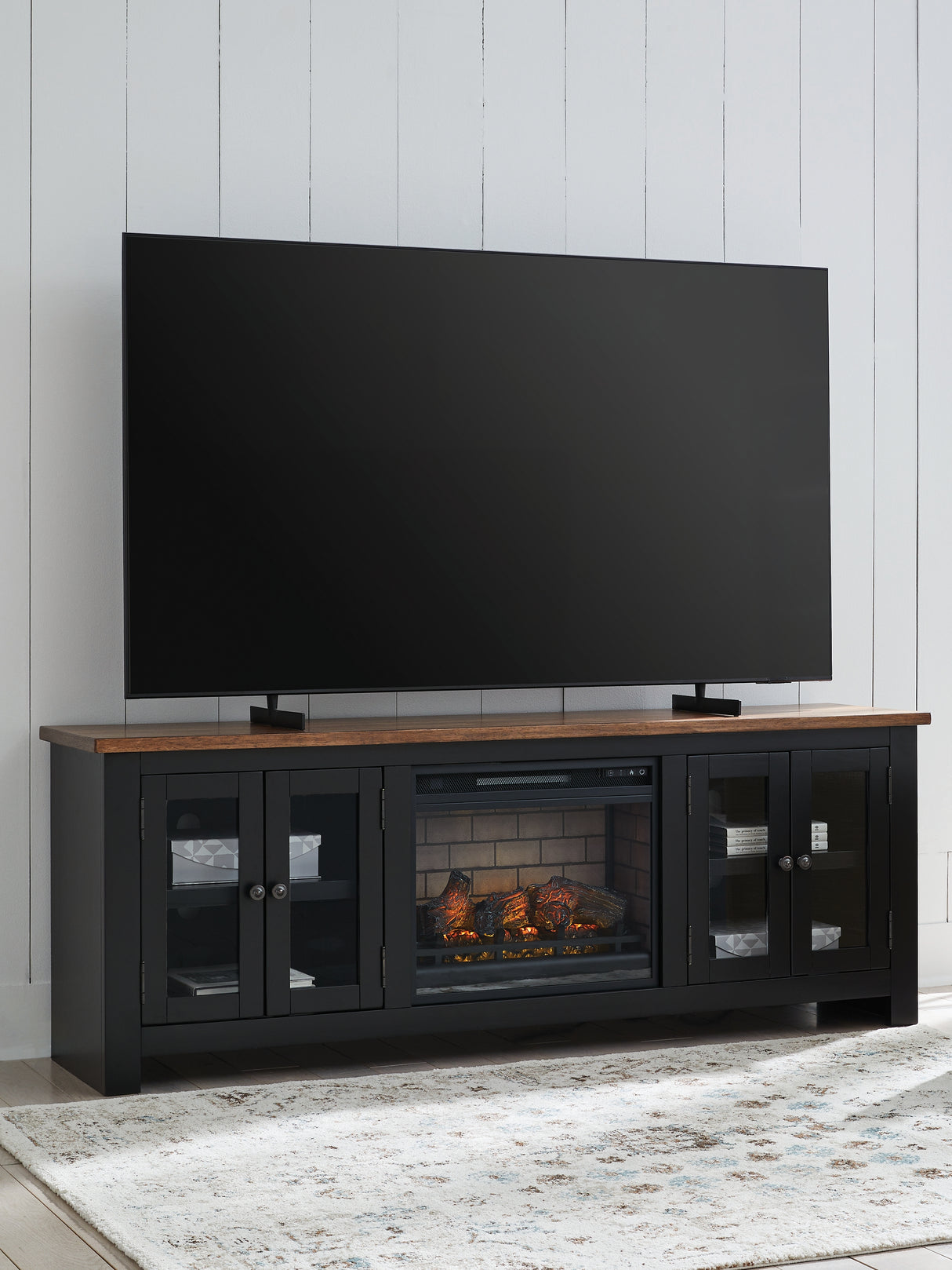 Nashville Furniture Outlets - Ashley Furniture - Wildenauer 76" TV Stand with Electric Fireplace - 76" TV Stand with Electric Fireplace / Brown/Black - W664W1