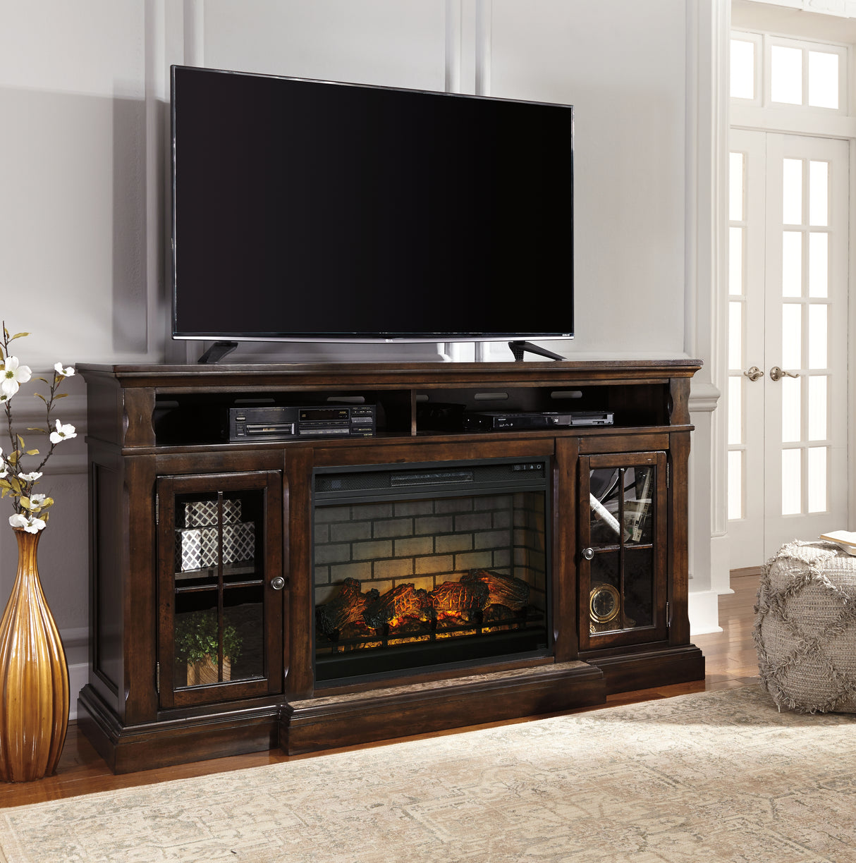 Nashville Furniture Outlets - Ashley Furniture - Roddinton 72" TV Stand with Electric Fireplace - 72" TV Stand with Electric Fireplace / Dark Brown - W701W8