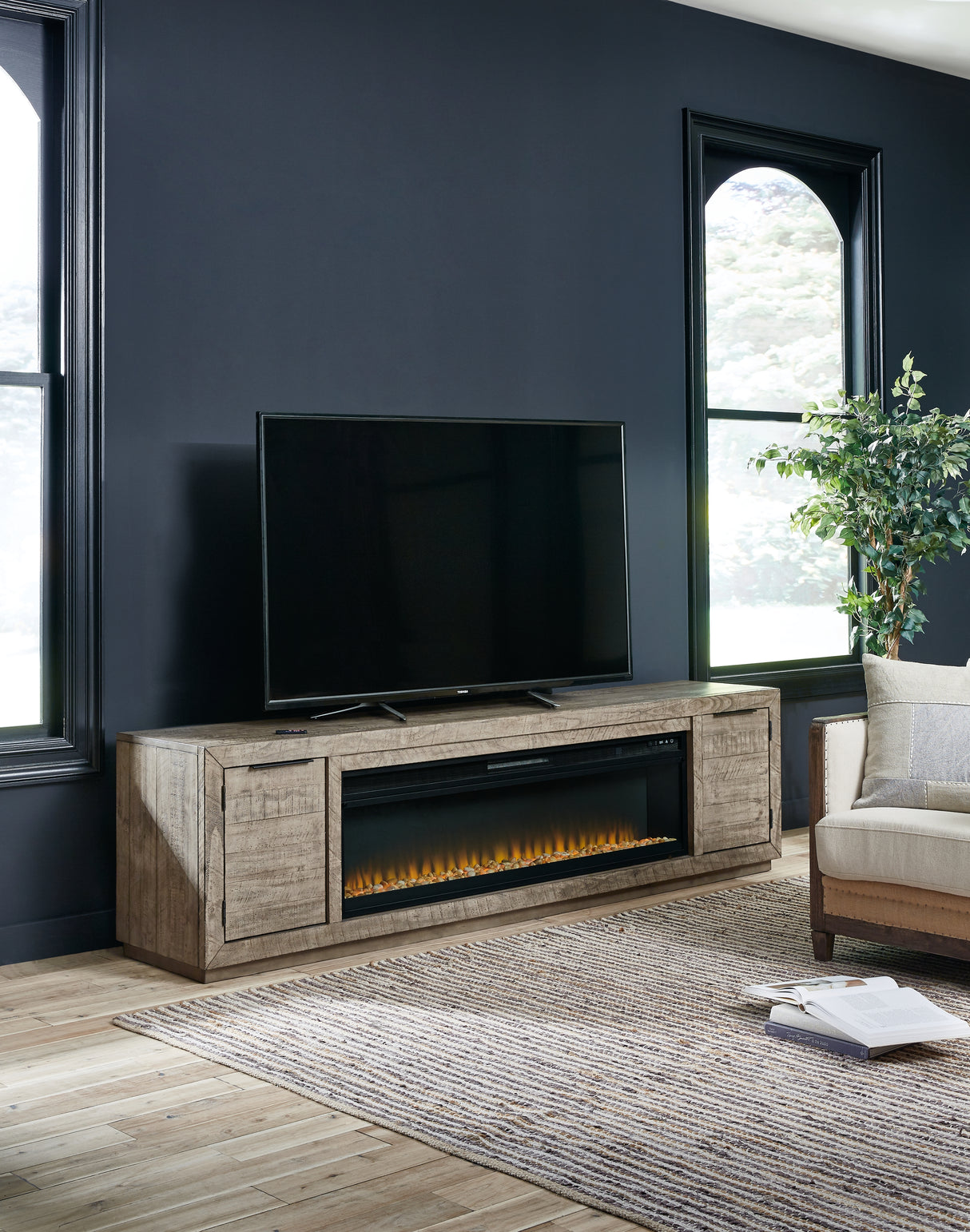 Nashville Furniture Outlets - Ashley Furniture - Krystanza TV Stand with Electric Fireplace - TV Stand with Electric Fireplace / Weathered Gray - W760W1