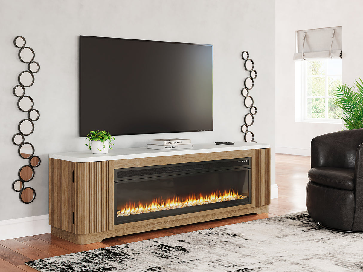 Nashville Furniture Outlets - Ashley Furniture - Camdill 80" TV Stand with Electric Fireplace - 80" TV Stand with Electric Fireplace / Light Brown - W808W1