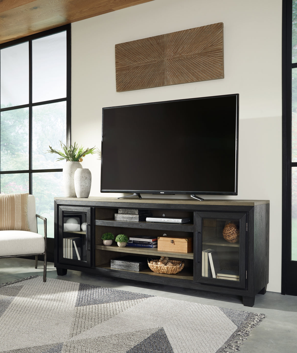 Nashville Furniture Outlets - Ashley Furniture - Foyland 83" TV Stand - 83" / Black/Brown - W989-68