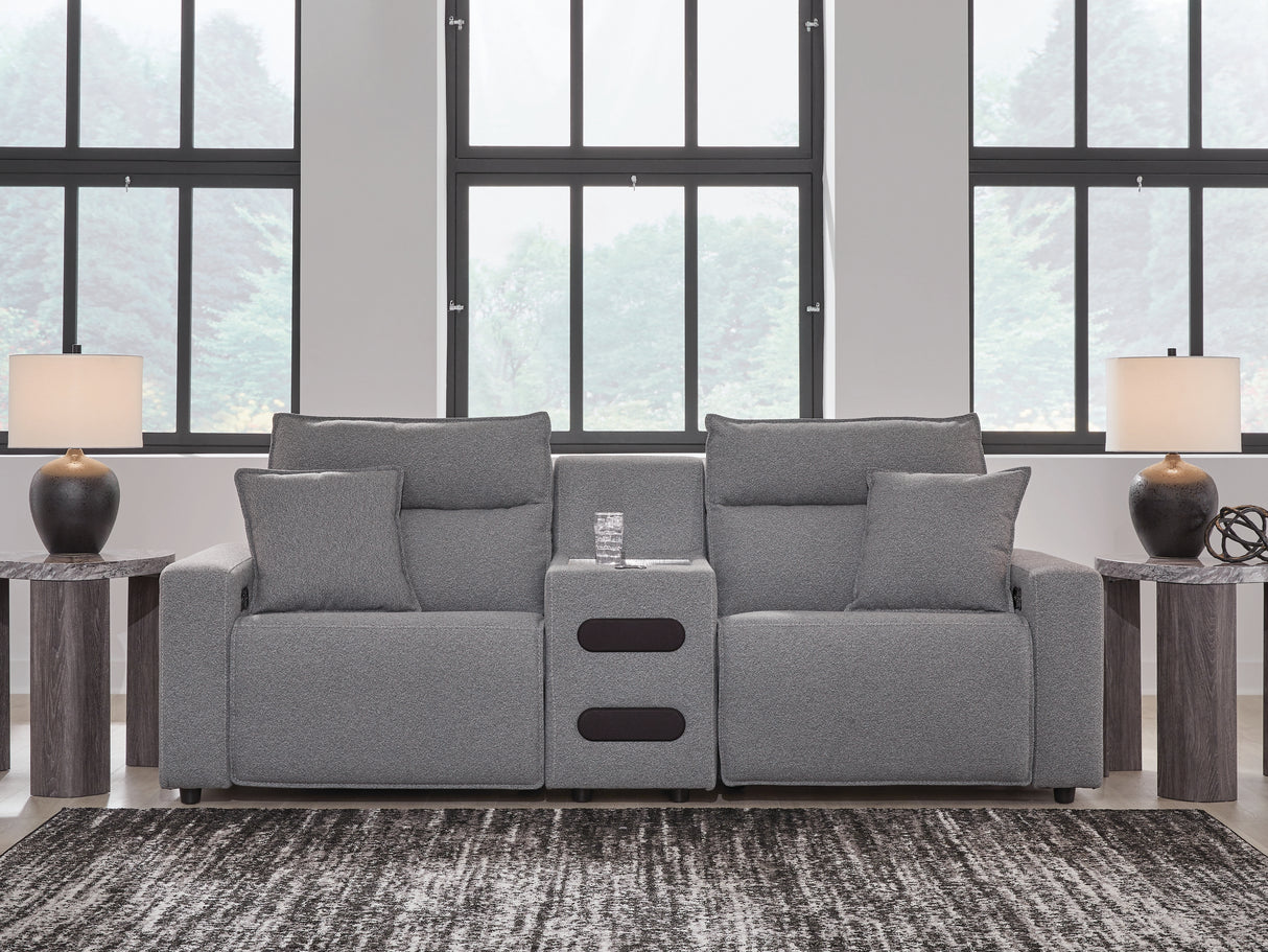 Nashville Furniture Outlets - Ashley Furniture - ModMax II Sectional - 3-Piece Power Reclining Sectional with Audio Console / Salt and Pepper - 65906S2