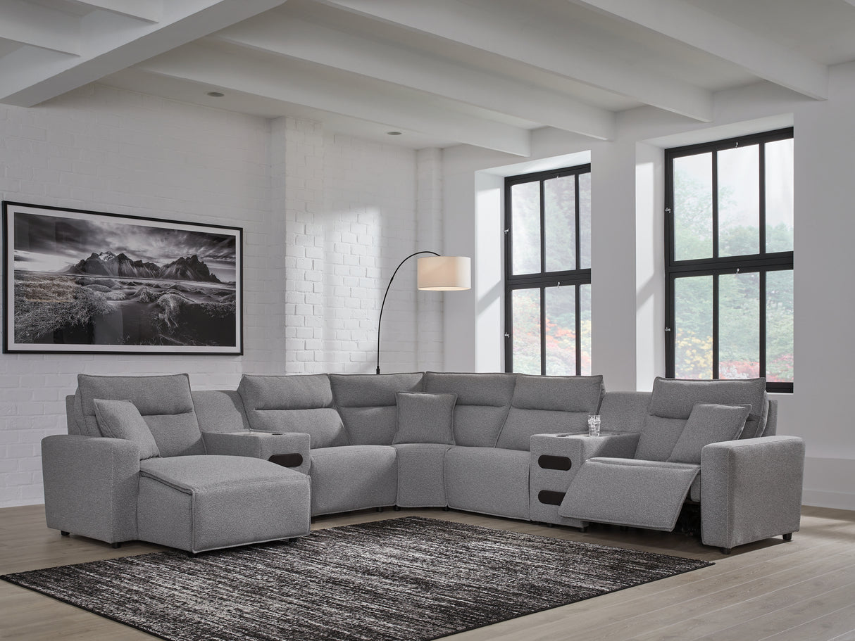 Nashville Furniture Outlets - Ashley Furniture - ModMax II Sectional - 7-Piece Power Reclining Sectional with Chaise and Audio Consoles / Salt and Pepper - 65906S20
