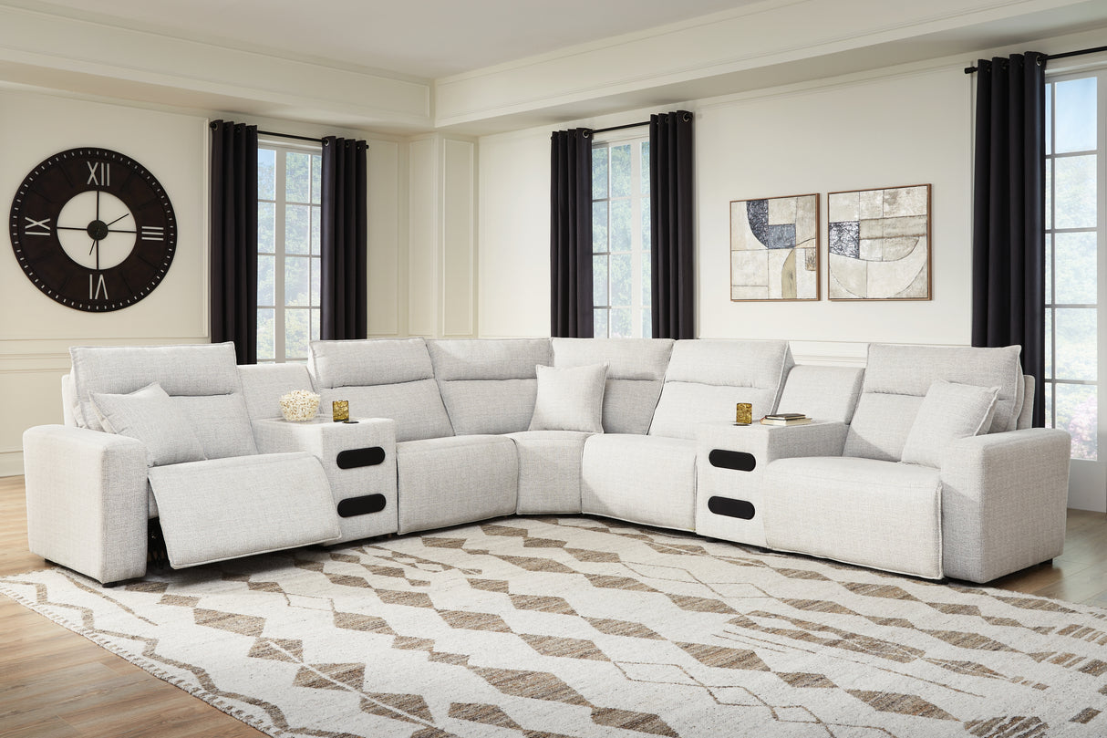 Nashville Furniture Outlets - Ashley Furniture - ModMax II Sectional - 7-Piece Power Reclining Sectional with Audio Consoles / Stone - 65907S9