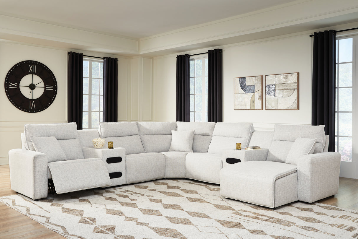 Nashville Furniture Outlets - Ashley Furniture - ModMax II Sectional - 7-Piece Power Reclining Sectional with Chaise and Audio Consoles / Stone - 65907S7