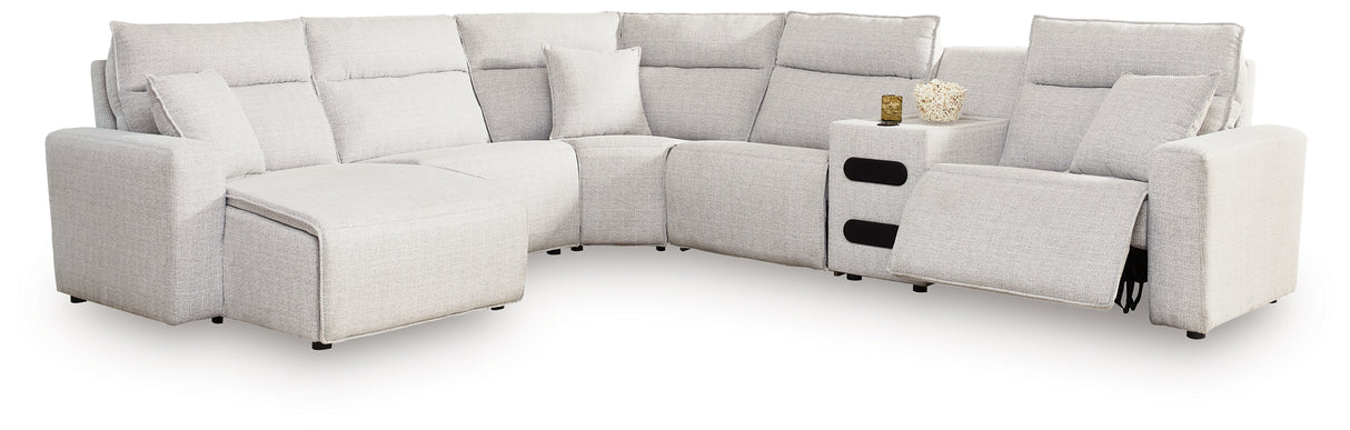 Nashville Furniture Outlets - Ashley Furniture - ModMax II Sectional - 6-Piece Reclining Sectional with Chaise and Audio Console / Stone - 65907S29
