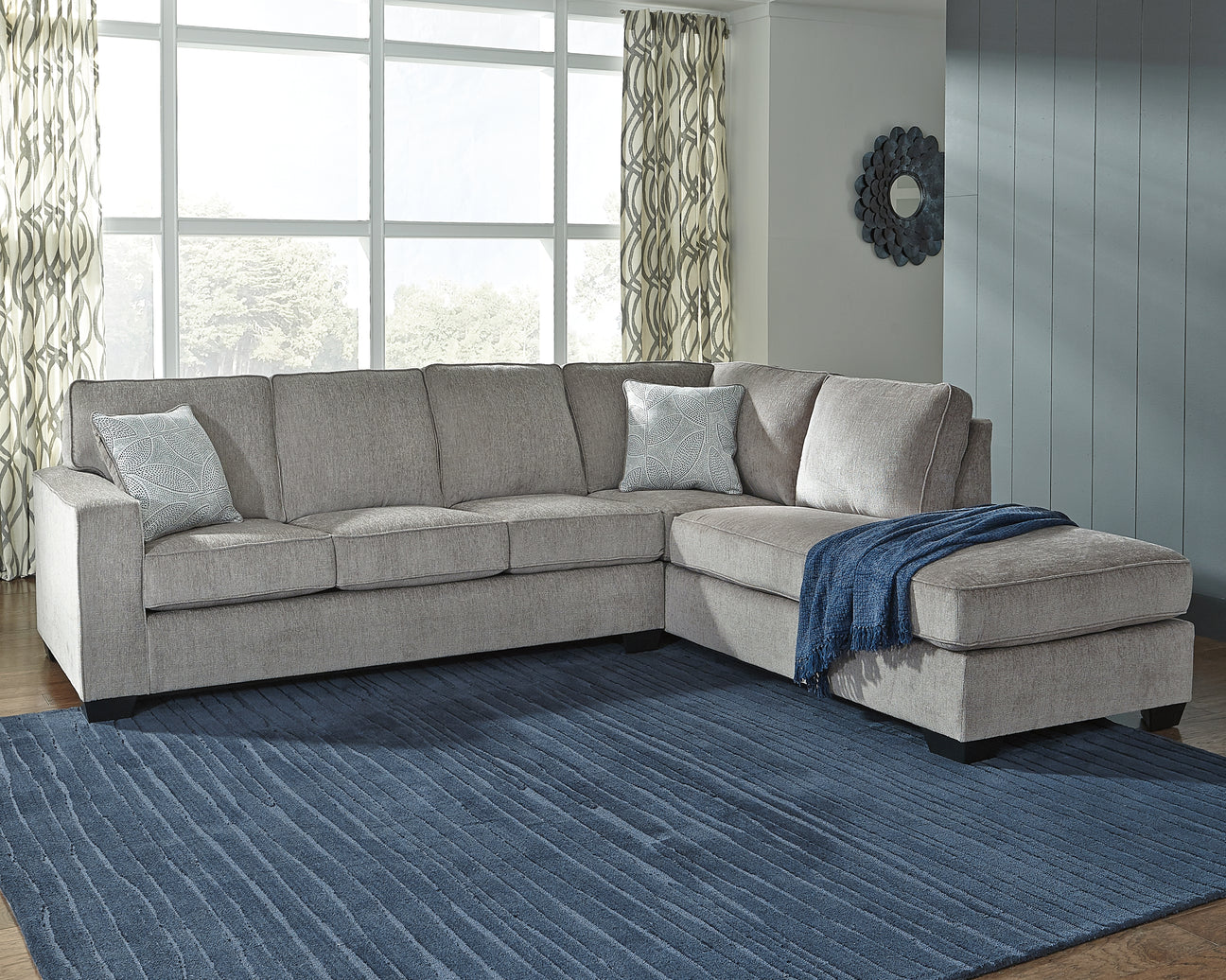 Nashville Furniture Outlets - Ashley Furniture - Altari Sectional - RAF 2-Piece Sleeper Sectional with Chaise / Alloy - 87214S4