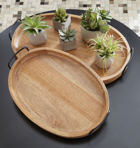 Nashville Furniture Outlets - Ashley Furniture - Jocelyne Tray (Set of 2) - Tray Set (Set of 2) / Brown/Black - A2000455
