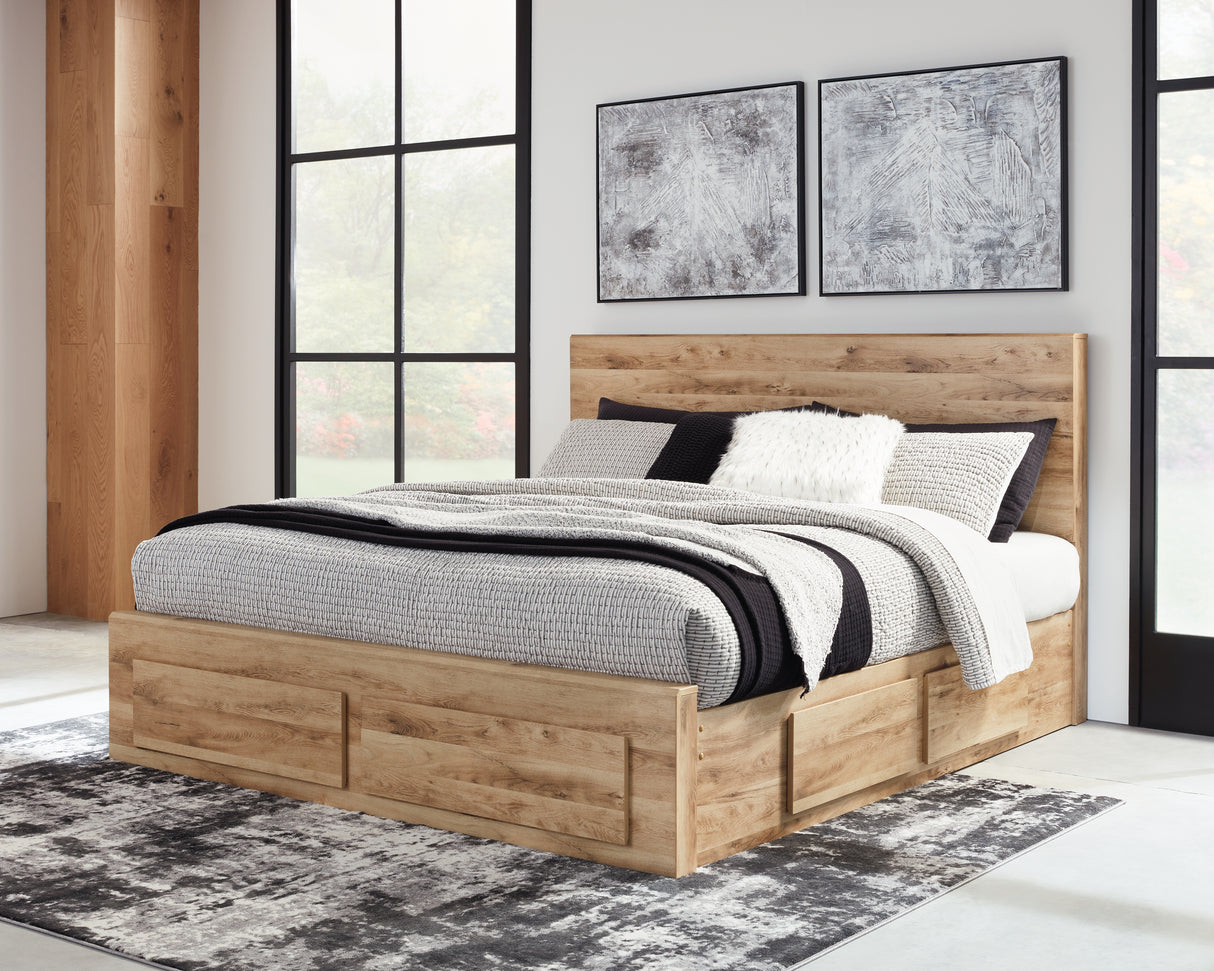 Nashville Furniture Outlets - Ashley Furniture - Hyanna Bedroom - King Panel Storage Bed with 1 Under Bed Storage Drawer / Tan Brown - B1050B12