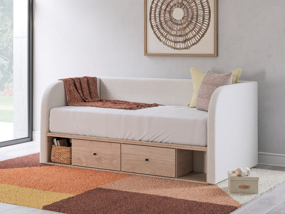 Nashville Furniture Outlets - Ashley Furniture - Arloster Bedroom - Twin Upholstered Day Bed with Storage / Tan/White - PCB1566B9