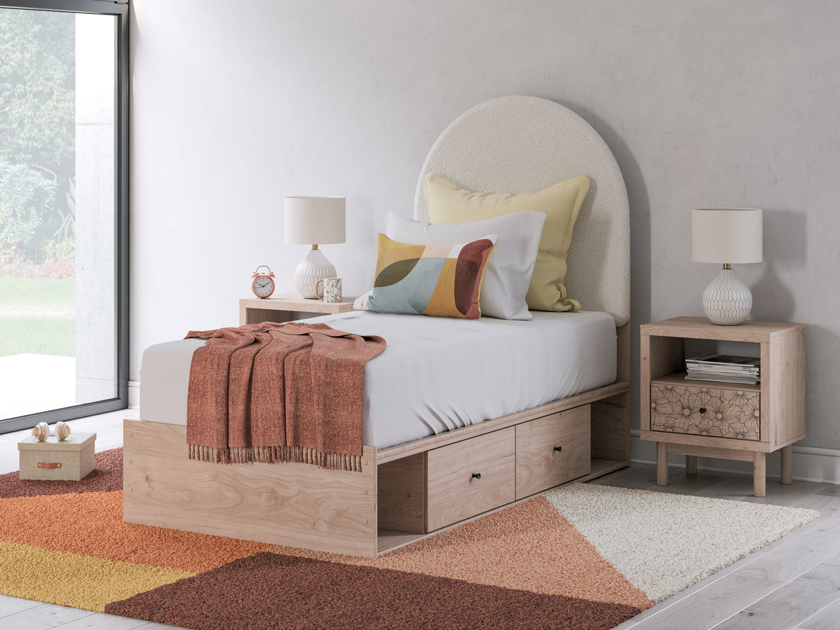 Nashville Furniture Outlets - Ashley Furniture - Arloster Bedroom - Twin Upholstered Panel Bed with Storage / Tan/White - PCB1566B4