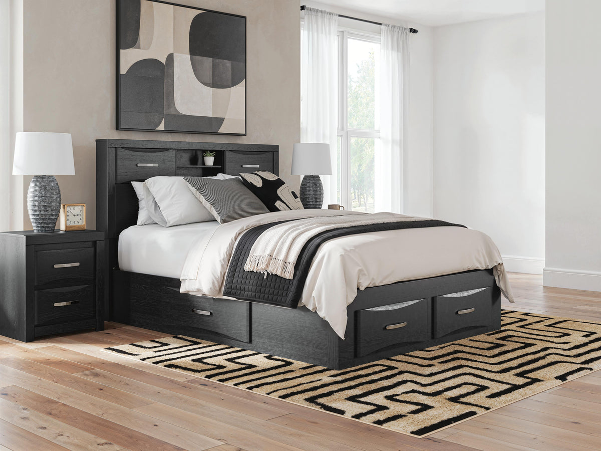 Nashville Furniture Outlets - Ashley Furniture - Stabotta Bedroom - Queen Bookcase Bed with Storage / Black - PCB1755B7
