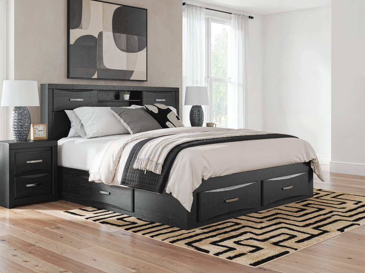 Nashville Furniture Outlets - Ashley Furniture - Stabotta Bedroom - King Bookcase Bed with Storage / Black - PCB1755B11