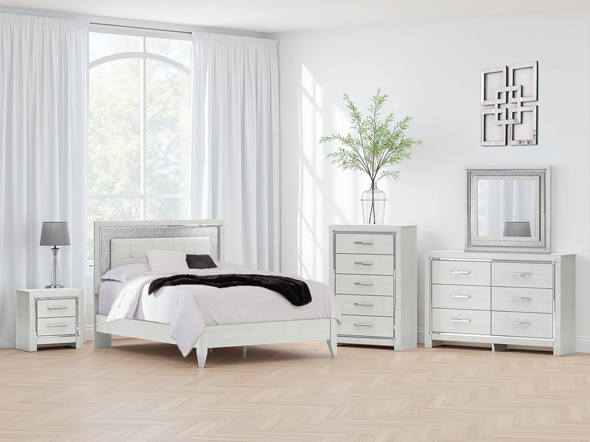 Nashville Furniture Outlets - Ashley Furniture - Zyniden Bedroom - Queen Upholstered Panel Bed / Silver - B2114B2