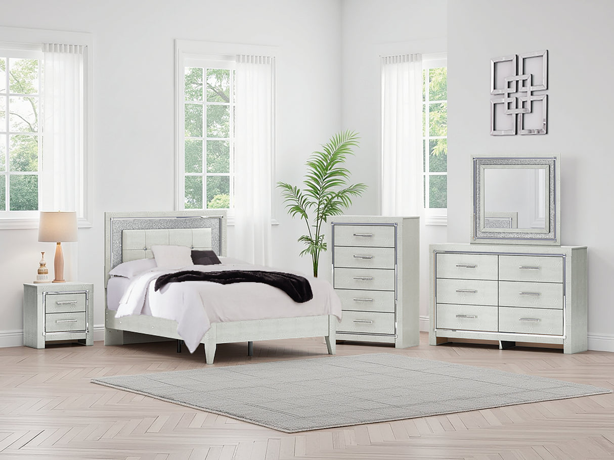 Nashville Furniture Outlets - Ashley Furniture - Zyniden Bedroom - Full Upholstered Panel Bed / Silver - B2114B4