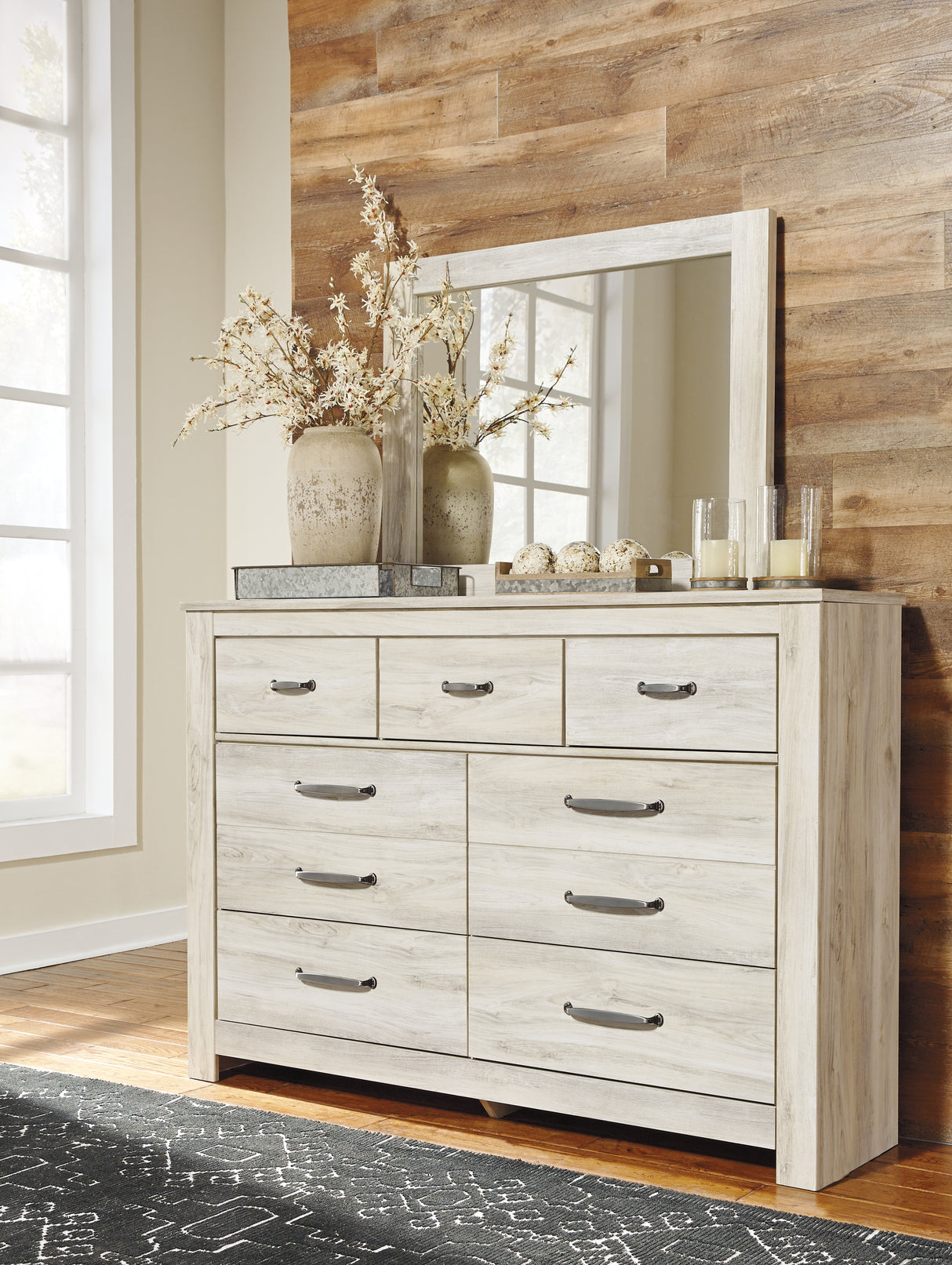 Nashville Furniture Outlets - Ashley Furniture - Bellaby Bedroom - Dresser and Mirror / Whitewash - B331B1
