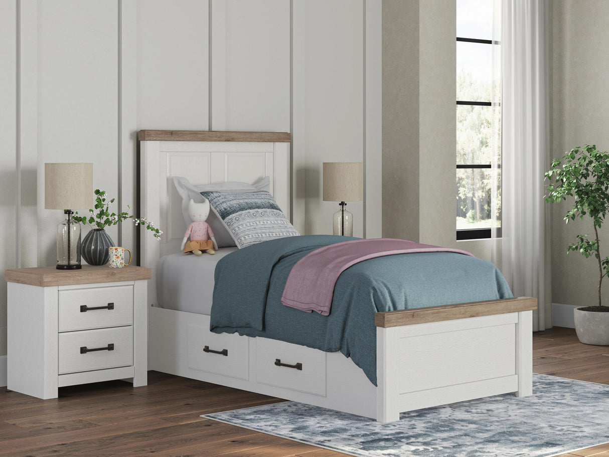 Nashville Furniture Outlets - Ashley Furniture - Savonport Bedroom - Twin Panel Bed with Storage / White/Brown - B4615B18