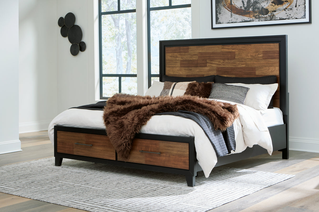 Nashville Furniture Outlets - Ashley Furniture - Kraeburn Bedroom - King Panel Storage Bed / Brown/Black - B496B12