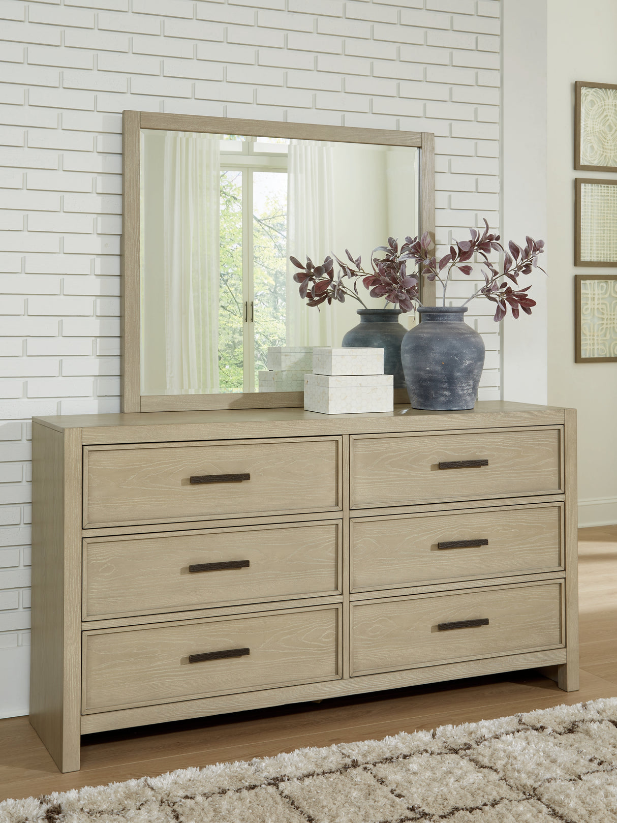 Nashville Furniture Outlets - Ashley Furniture - Calmoro Bedroom - Dresser and Mirror / Gray - B602B1