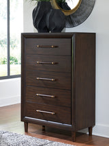 Nashville Furniture Outlets - Ashley Furniture - Dantenton Bedroom - Five Drawer Chest / Merlot - B611-46