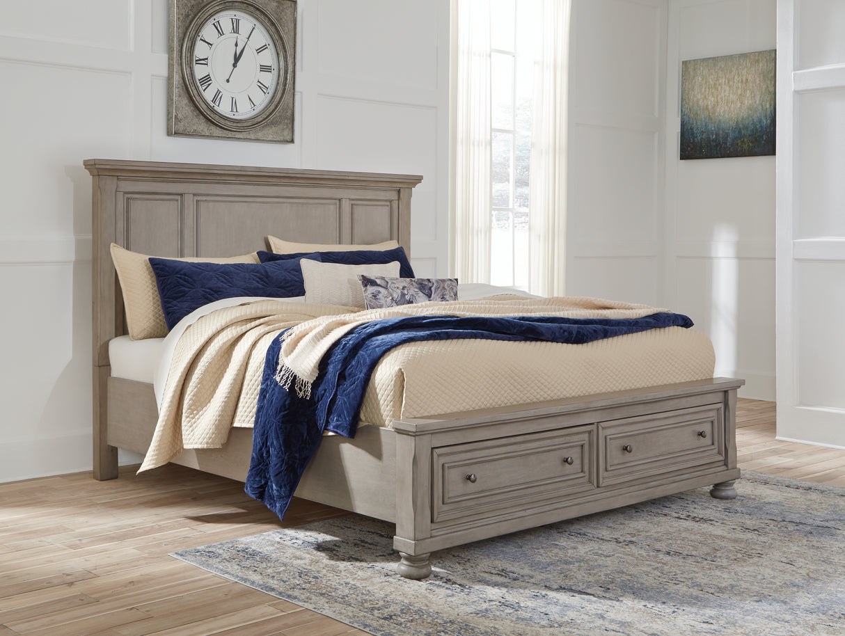 Nashville Furniture Outlets - Ashley Furniture - Lettner Bedroom - King Panel Storage Bed / Light Gray - B733B33