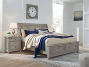 Nashville Furniture Outlets - Ashley Furniture - Lettner Bedroom - Queen Sleigh Bed with 2 Storage Drawers / Light Gray - B733B3