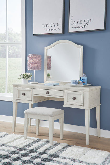 Nashville Furniture Outlets - Ashley Furniture - Robbinsdale Mirrored Vanity with Bench - Mirrored Vanity with Bench / Antique White - B742B11