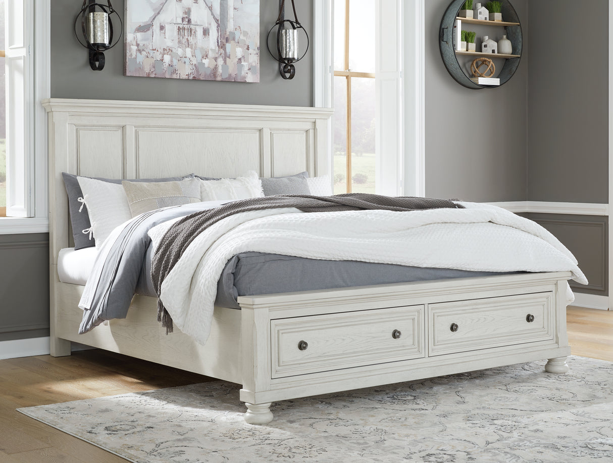 Nashville Furniture Outlets - Ashley Furniture - Robbinsdale Bedroom - King Panel Storage Bed / Antique White - B742B25