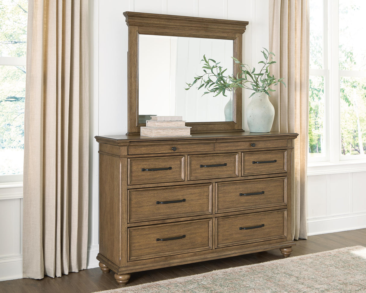 Nashville Furniture Outlets - Ashley Furniture - Karallin Bedroom - Dresser and Mirror / Medium Brown - PCB782B1