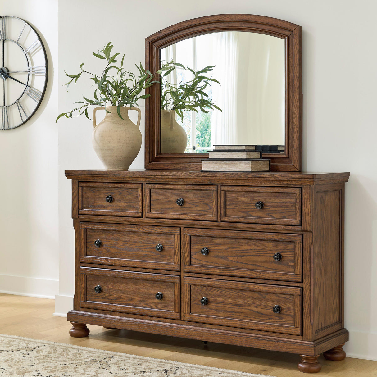 Nashville Furniture Outlets - Ashley Furniture - Zackaryn Bedroom - Dresser and Mirror / Warm Brown - PCB807B1