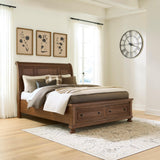 Nashville Furniture Outlets - Ashley Furniture - Zackaryn Bedroom - Queen Sleigh Storage Bed / Warm Brown - PCB807B4