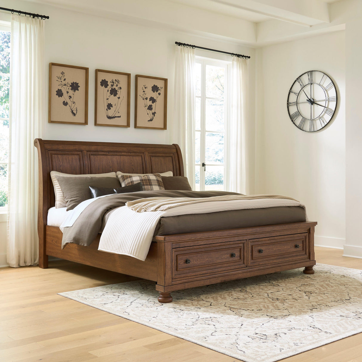 Nashville Furniture Outlets - Ashley Furniture - Zackaryn Bedroom - California King Sleigh Storage Bed / Warm Brown - PCB807B9