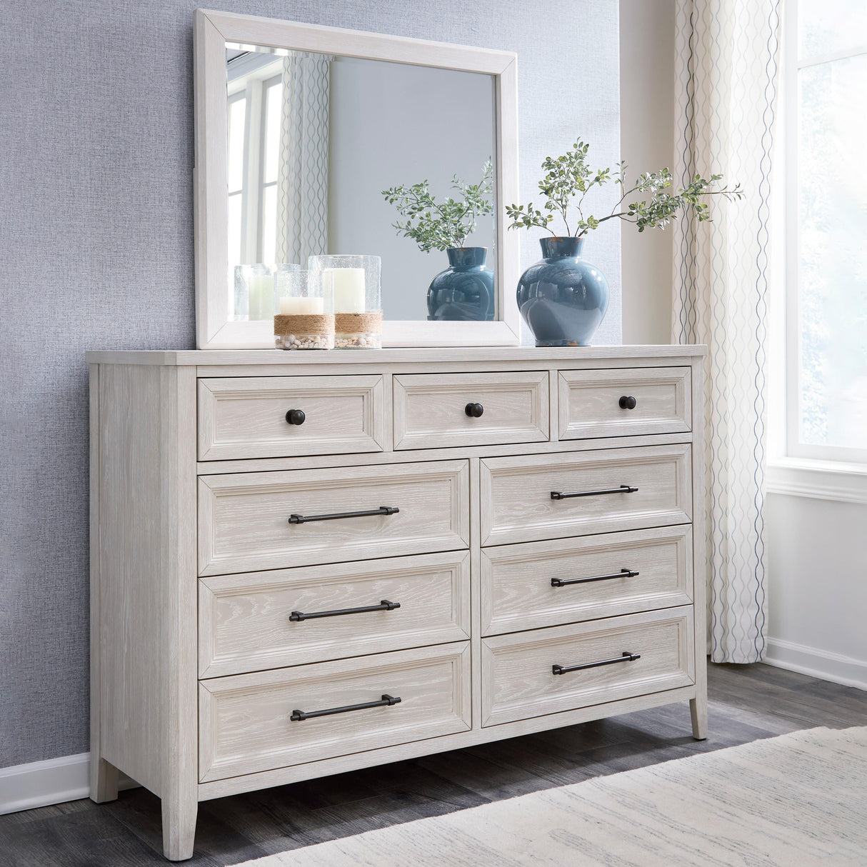 Nashville Furniture Outlets - Ashley Furniture - Darbonton Bedroom - Dresser and Mirror / Dove White - PCB853B1