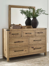 Nashville Furniture Outlets - Ashley Furniture - Ridgester Bedroom - Dresser and Mirror / Light Brown - B858B1