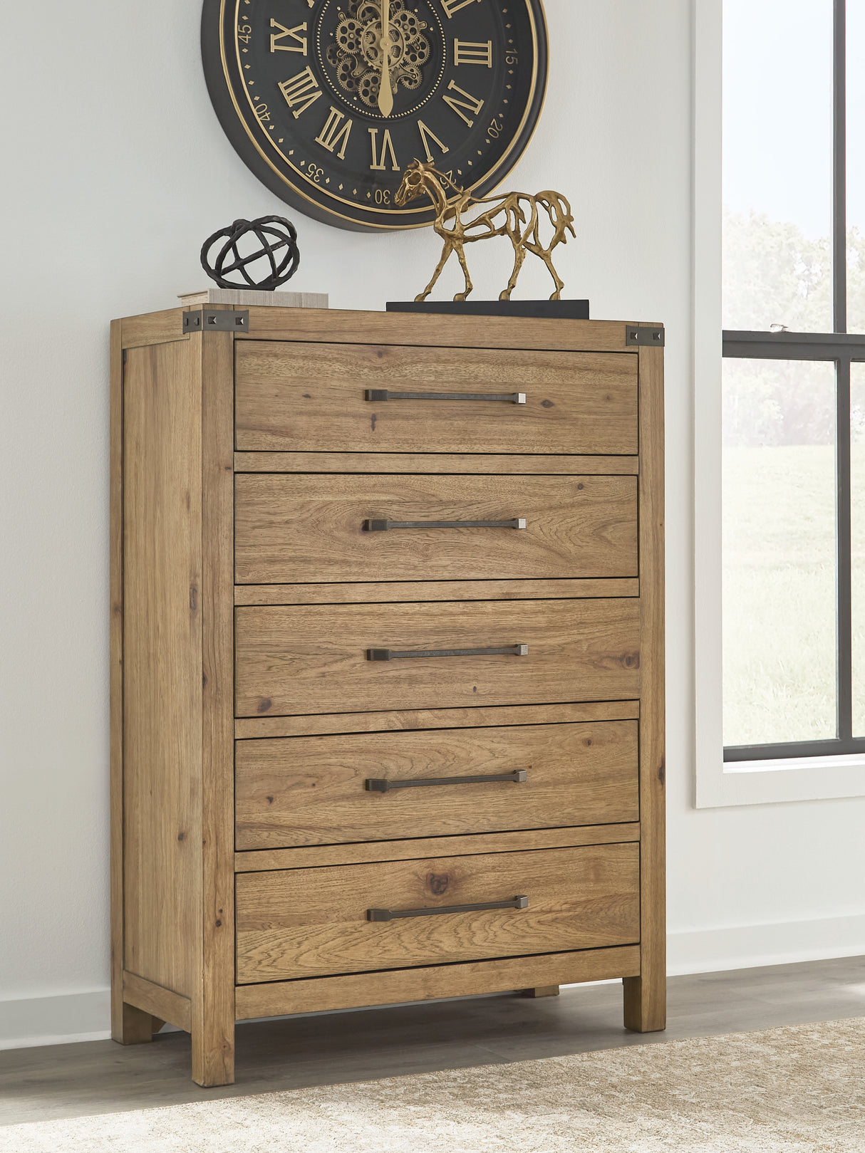 Nashville Furniture Outlets - Ashley Furniture - Ridgester Bedroom - Five Drawer Chest / Light Brown - B858-46
