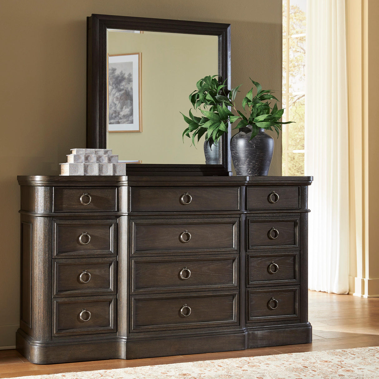 Nashville Furniture Outlets - Ashley Furniture - Wickenger Bedroom - Dresser and Mirror / Dark Brown - PCB889B1