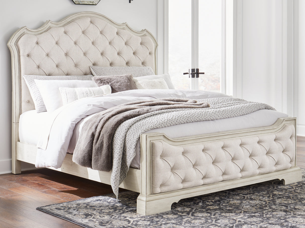 Nashville Furniture Outlets - Ashley Furniture - Arlendyne Bedroom - King Upholstered Bed / Antique White - B980B4