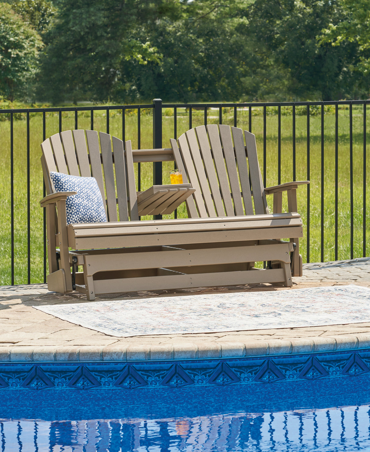 Nashville Furniture Outlets - Ashley Furniture - Hyland wave Outdoor - Glider Loveseat / Driftwood - P114-835