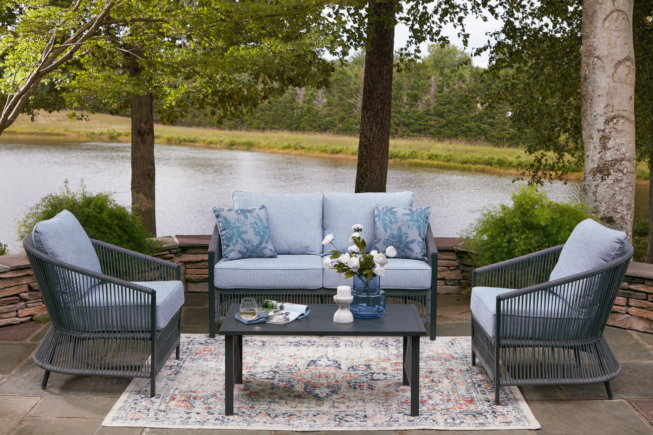 Nashville Furniture Outlets - Ashley Furniture - Bridges Beach Outdoor - Love/Chairs/Table Set (4/CN) / Gray - PCP391-080