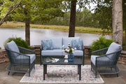 Nashville Furniture Outlets - Ashley Furniture - Bridges Beach Outdoor - Love/Chairs/Table Set (4/CN) / Gray - PCP391-080