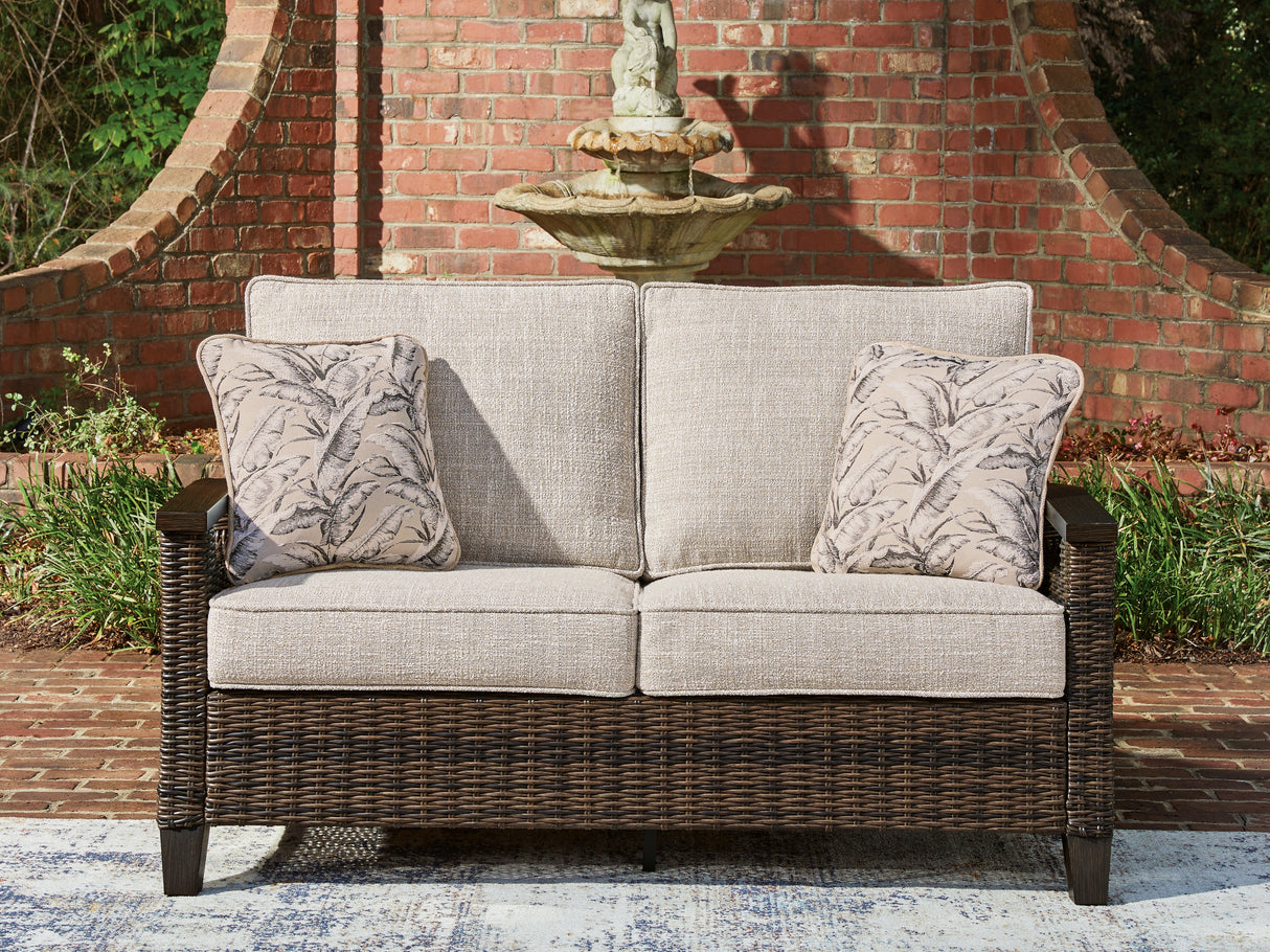 Nashville Furniture Outlets - Ashley Furniture - Monterey Point Outdoor - Loveseat w/Cushion / Dark Brown - PCP760-835
