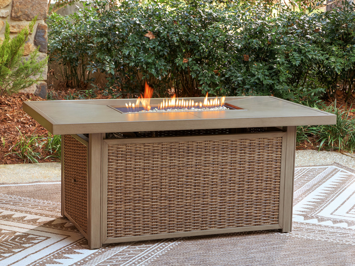 Nashville Furniture Outlets - Ashley Furniture - Laguna Heights Outdoor - Rectangular Fire Pit Table / Beige - PCP790-773