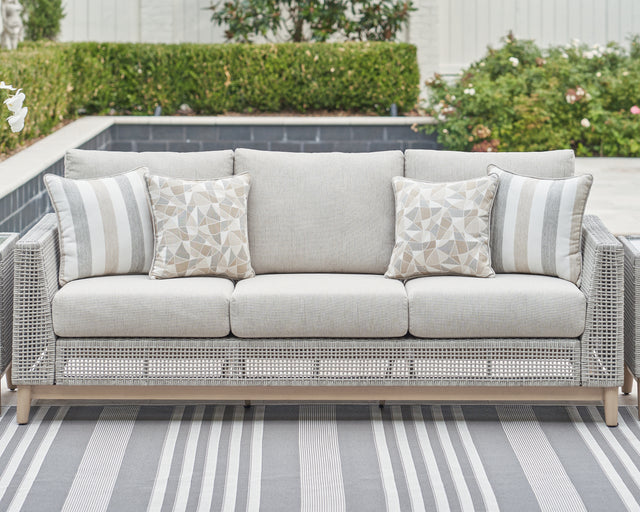 Nashville Furniture Outlets - Ashley Furniture - Seton Creek Outdoor - Barstool with Cushion (Set of 2) / Beige/Gray - P798-130