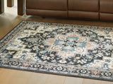 Nashville Furniture Outlets - Ashley Furniture - Leningston Rug - 5' x 7' Washable Rug / Black/Cream/Blue - R407062