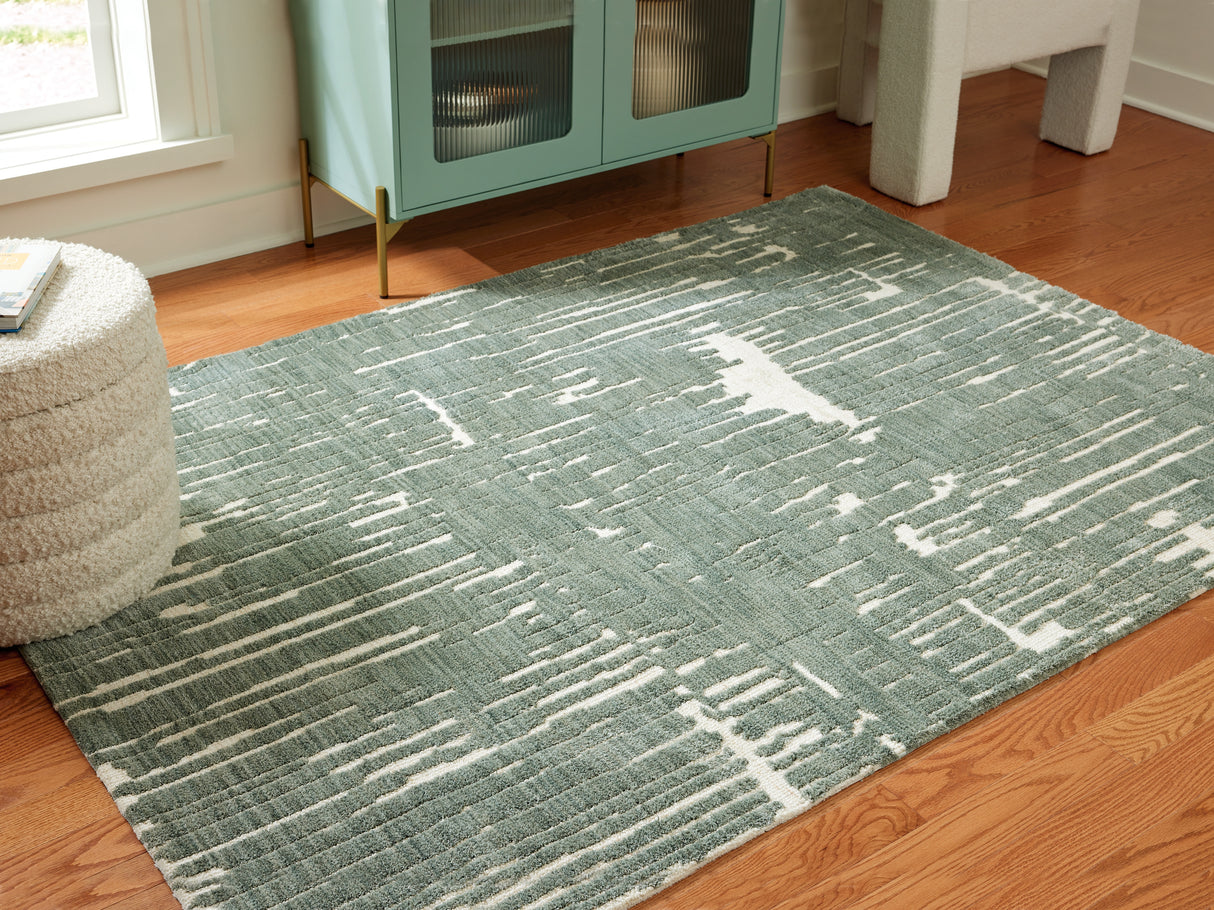 Nashville Furniture Outlets - Ashley Furniture - Cayworth Rug - 5' x 7' Rug / Teal/White - R407092